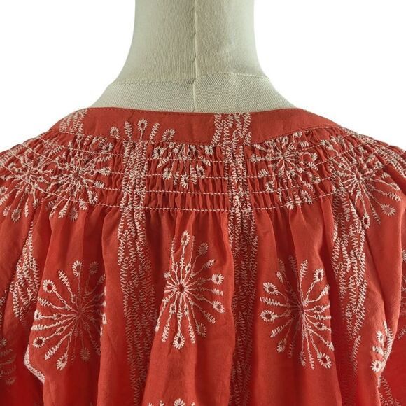 NEW Easel Small Red Tunic Blouse All Cotton Pullover White Eyelet Smocked BOHO - Picture 11 of 15